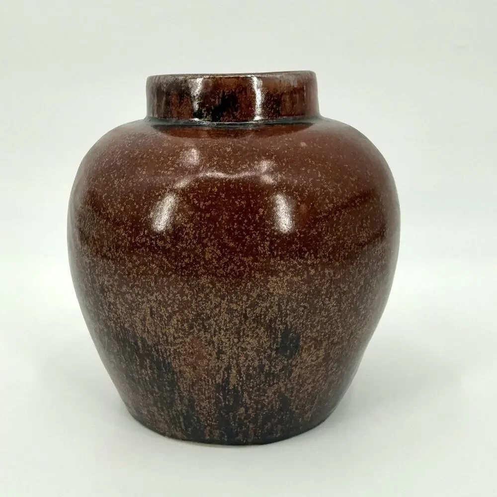 Decorative Vase Brown / Copper Speckled Glossy Glaze Handmade Unbranded